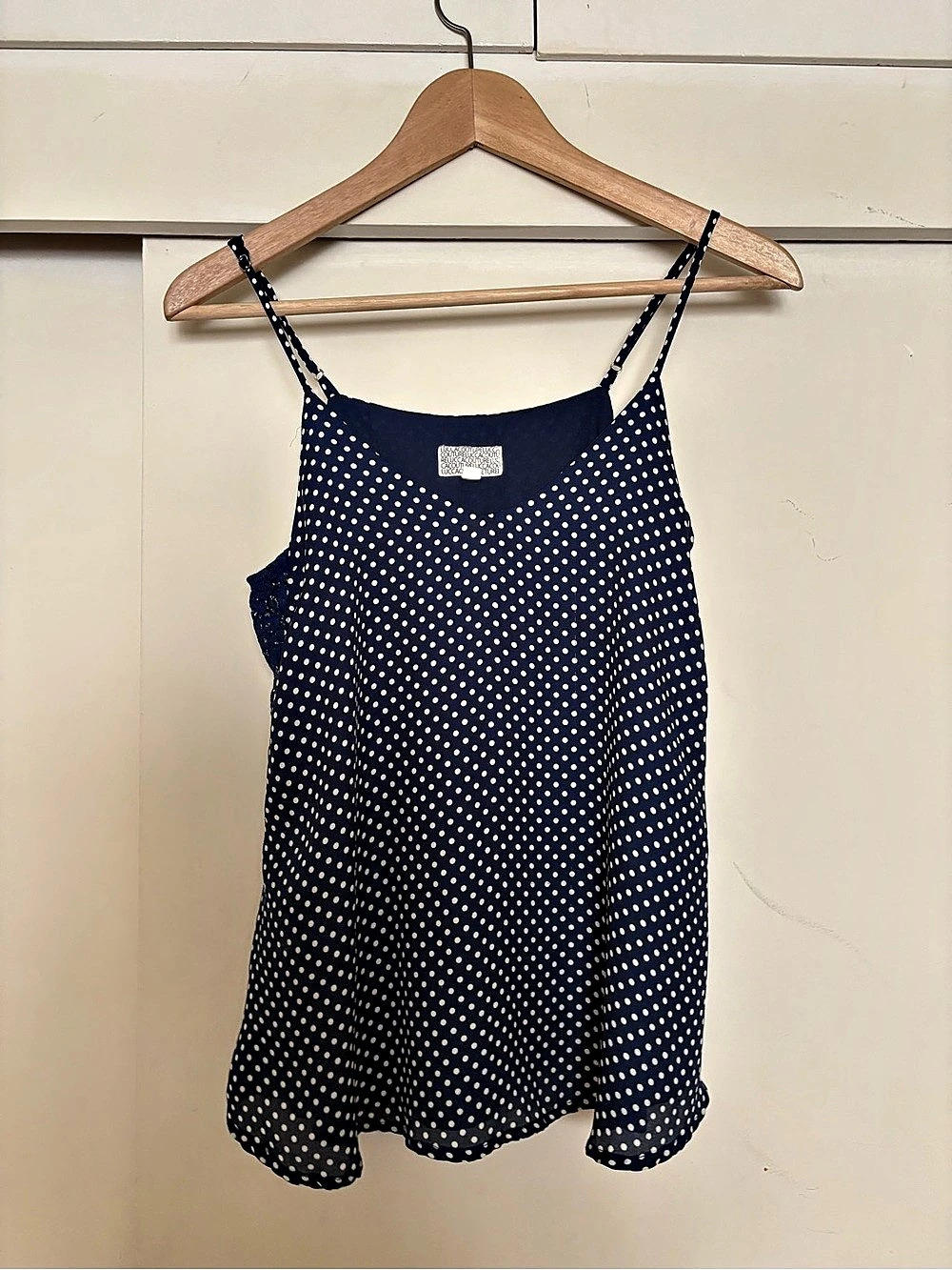 Luca Couture Polka Dot Lace Cami in Blue & White Size XS Like New